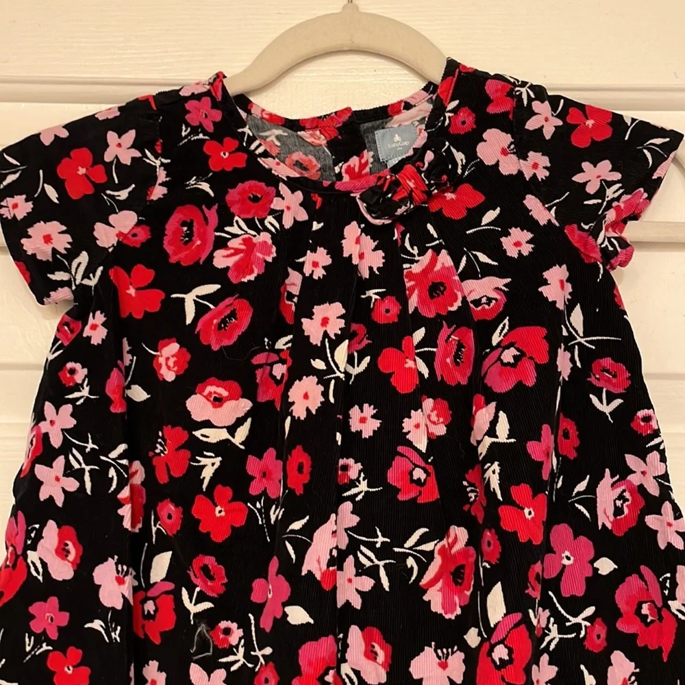 Gap Baby(3yrs) Black and Pink Poppy Corduroy Short Sleeve Dress - Size 3T